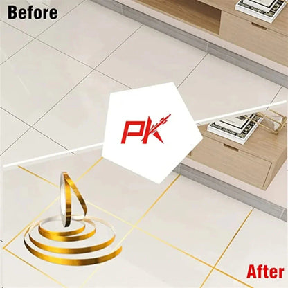 50M Gold Black Self-Adhesive Tile Stickers Tape - Waterproof Floor & Wall Gap Sealing Strip - Beautify Your Home with Tile Seam Sticker Decoration
