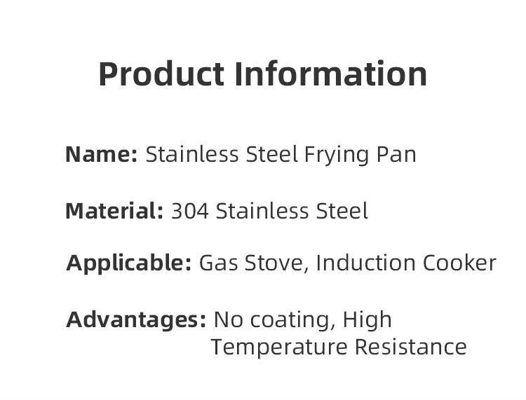 24CM Professional Grade Frying Pan - 304 Stainless Steel, 2MM Thick 5-Ply Steel Skillet & Cooking Pot