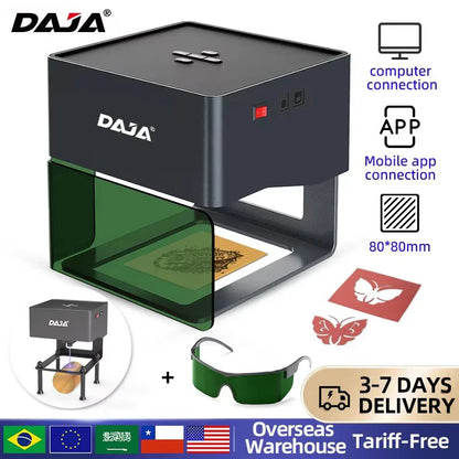 DAJA DJ6 Mini Portable Laser Engraver – DIY Bluetooth CNC Engraving Machine for Wood, Leather, Plastic, Paper & Metal Dog Tags, Logo Printing Tool