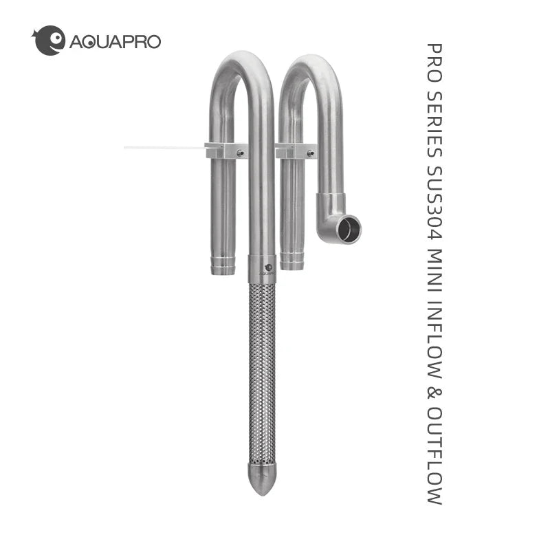 AQUAPRO Mini Stainless Steel Skimmer – Inlet & Outlet Pipes for Aquarium Fish Tanks, Filtro Accessories
