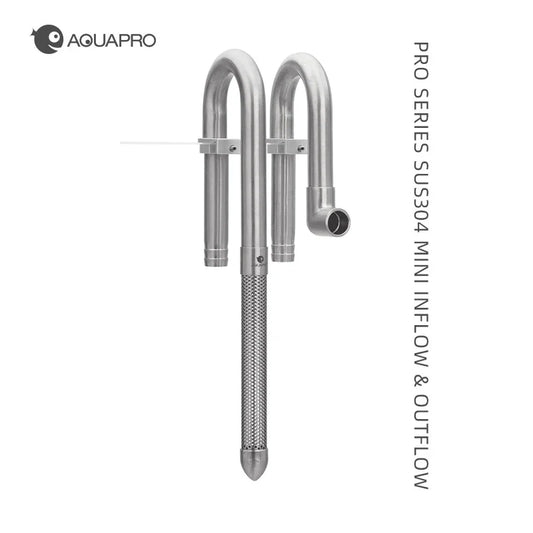 AQUAPRO Mini Stainless Steel Skimmer – Inlet & Outlet Pipes for Aquarium Fish Tanks, Filtro Accessories
