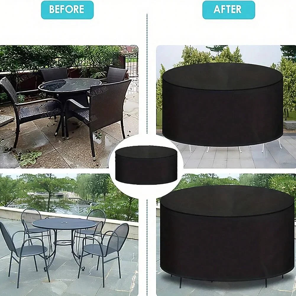 Waterproof Round Patio Furniture Cover – UV & Wind Resistant, Dustproof Outdoor Table & Chair Protector, Black, Rain & Snow