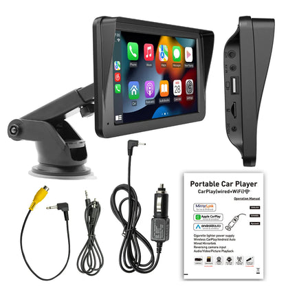 BQCC 7-inch Car Radio Multimedia Player – Wireless CarPlay & Android Auto, Touch Screen with Sun Visor (5300)