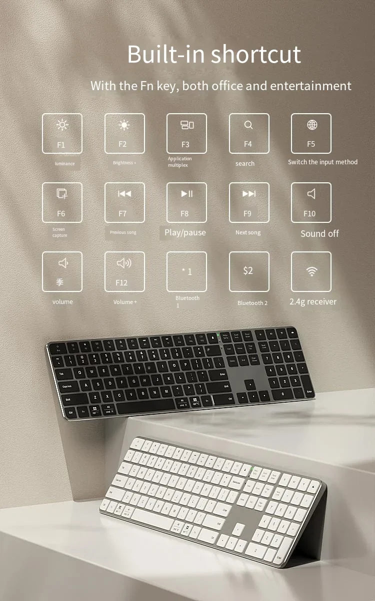 IFXLIFE Universal Wireless Bluetooth Keyboard – Rechargeable Slim Metal Frame Full-Size with Numeric Keys for Windows & macOS