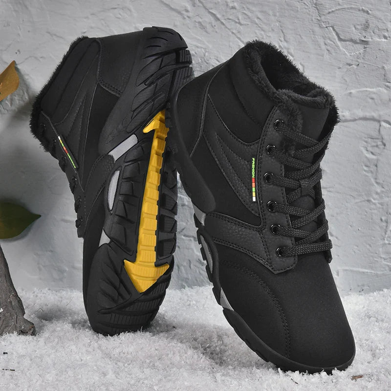 Men's Winter Snow Boots – Warm Fur Lined, Non-Slip Barefoot Outdoor Ankle Sneakers, Lightweight Hiking Shoes, Plus Size