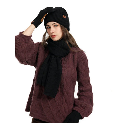 3-Piece Women’s Winter Set – Warm Knitted Beanie, Long Scarf & Gloves for Outdoor Sports, Skiing & Running