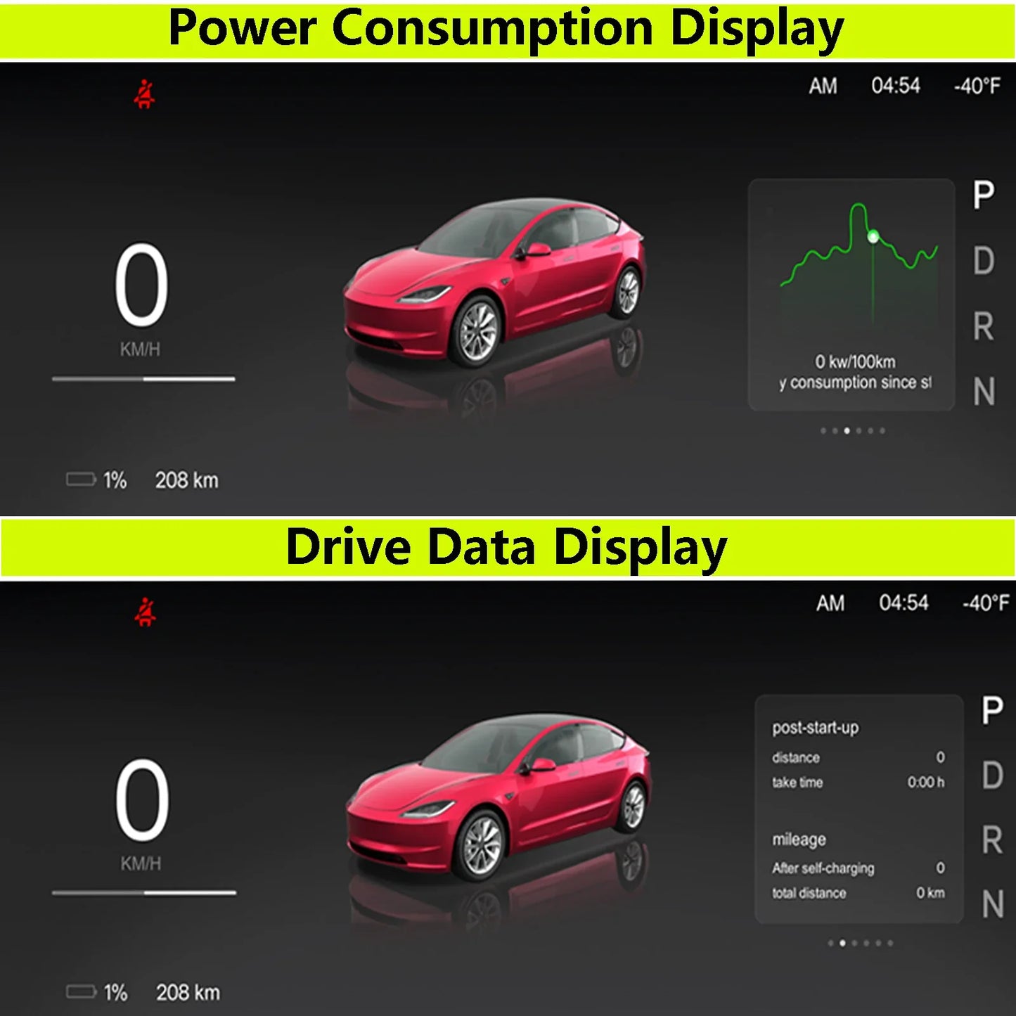 CATRONICS Head-Up Display for Tesla Model 3/Y – 8.9-Inch Linux System with CarPlay, Energy Consumption & Driving Data Detection