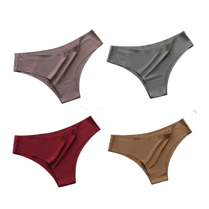 4PCS Seamless Ice Silk Panties Set for Women – Low Waist G-String, Soft Ultra-Thin Sexy Underwear Briefs