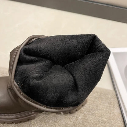 2023 New Women's Mid-Calf Boots – Fashion Belt Buckle, Side Zipper, Round Toe, High Quality