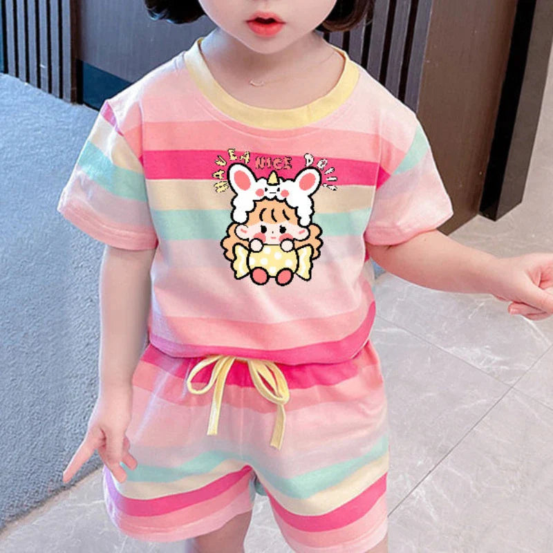 Cute Hello Kitty Summer Clothing Set for Baby Girls - T-Shirt & Elastic Waist Shorts Outfit