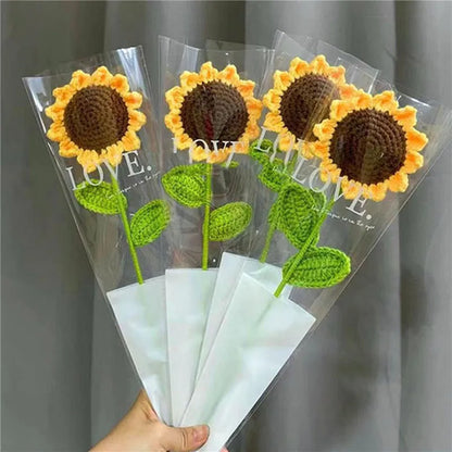 Handmade Knitted Artificial Flowers - 1PC Crochet Rose and Sunflower, Hand-Woven Yarn Simulation for Wedding Decor