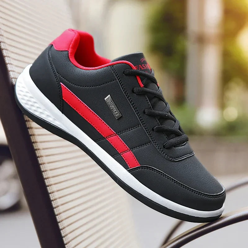 MAEDEF Men's Leather Sneakers – Waterproof Casual Lace-Up Footwear, Comfortable Vulcanized Shoes for Men