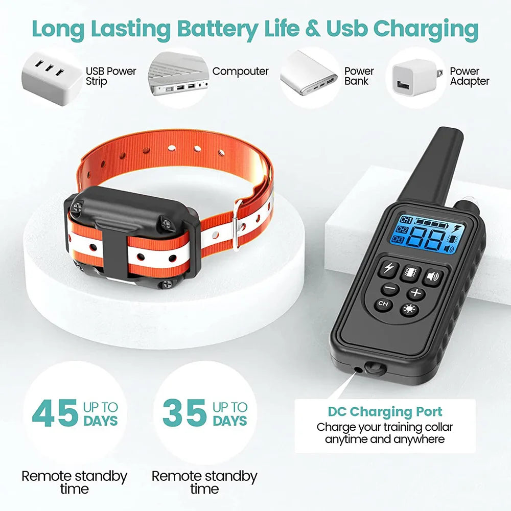 Rechargeable Electric Dog Training Collar with Detachable Anti-Bark Control, Vibration Training & Clicker for All Dog Breeds