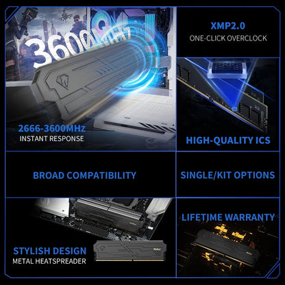Netac DDR4 Desktop RAM - 3200/3600MHz UDIMM Memory with Aluminum Heatsink & XMP 2.0