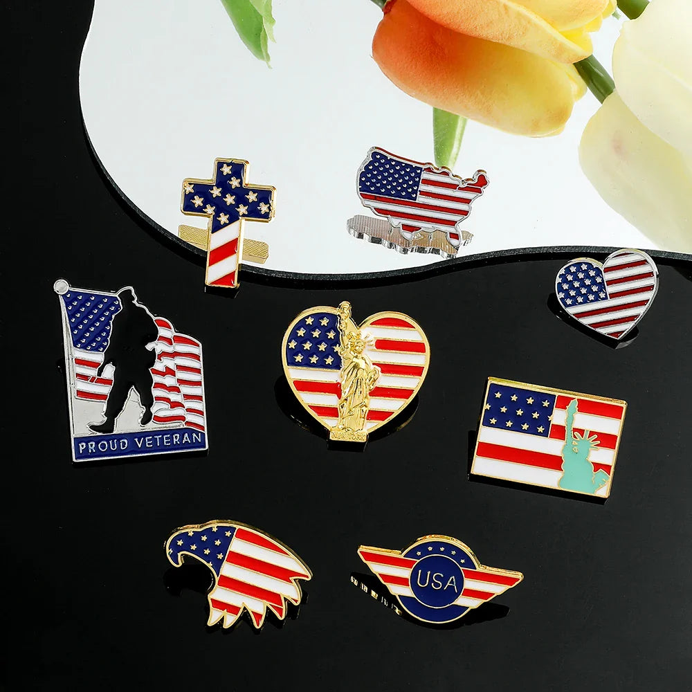 USA Flag Lapel Pin – Cute Coat of Arms & American Map Brooch, National Emblem Button Badge