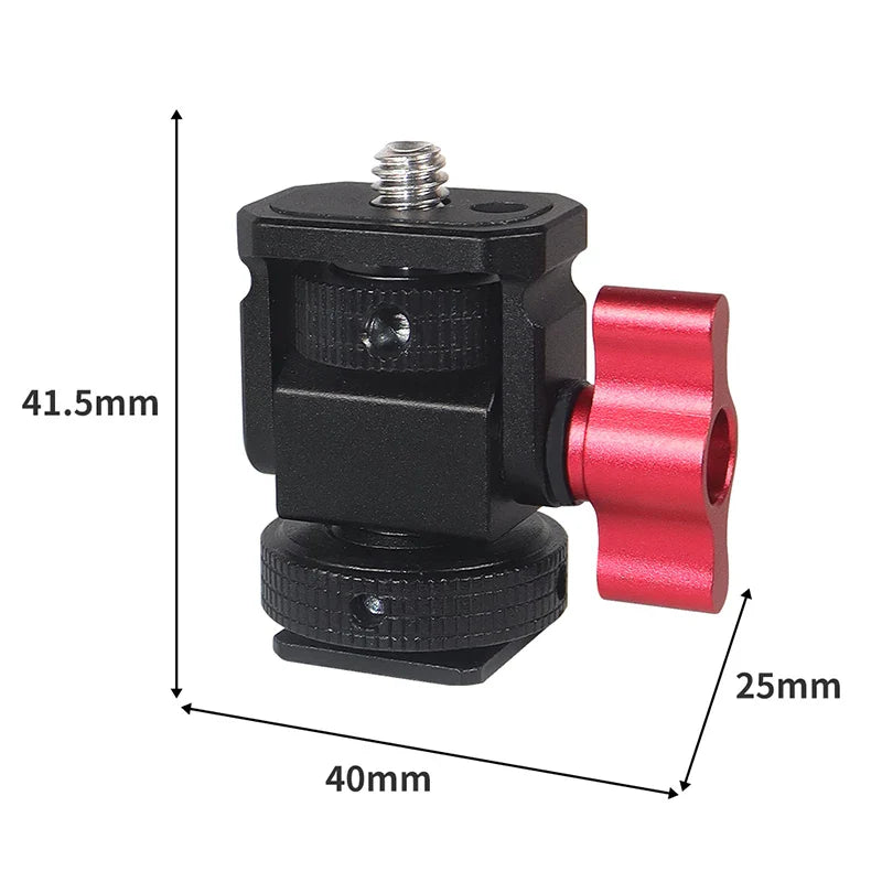 Mini Monitor Mount Holder – Swivel & Tilt Tripod Head with Cold Shoe Adapter for Flash, Microphone, and Fill Light
