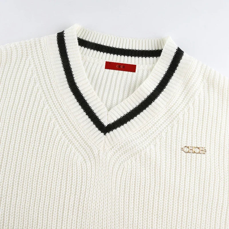 Women's Spliced Knit Sweater - Elegant Long Sleeve Casual Commuter Top