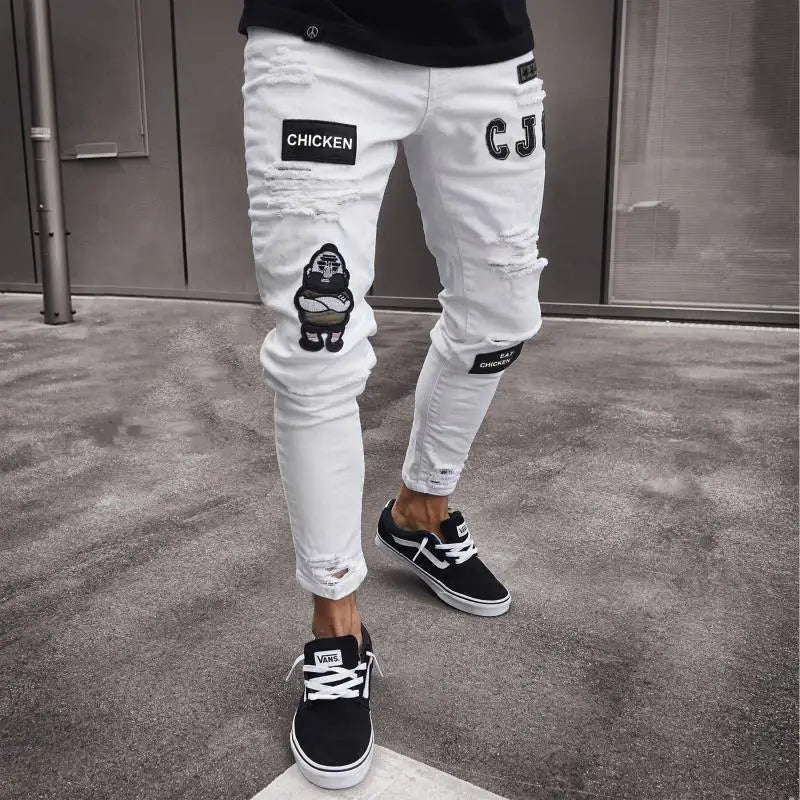 Men’s Retro Washed Stretch Denim Jeans – Slim Fit Zipper Casual Skinny Pencil Pants, Plus Size