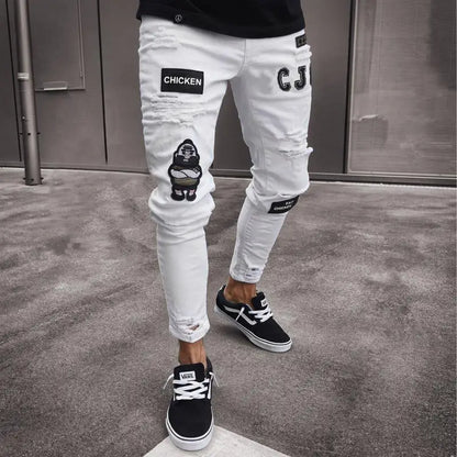 Men’s Retro Washed Stretch Denim Jeans – Slim Fit Zipper Casual Skinny Pencil Pants, Plus Size