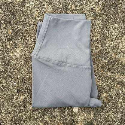 High Waist Women's Yoga Leggings - Solid Color Cropped Gym & Training Pants with Back Pocket