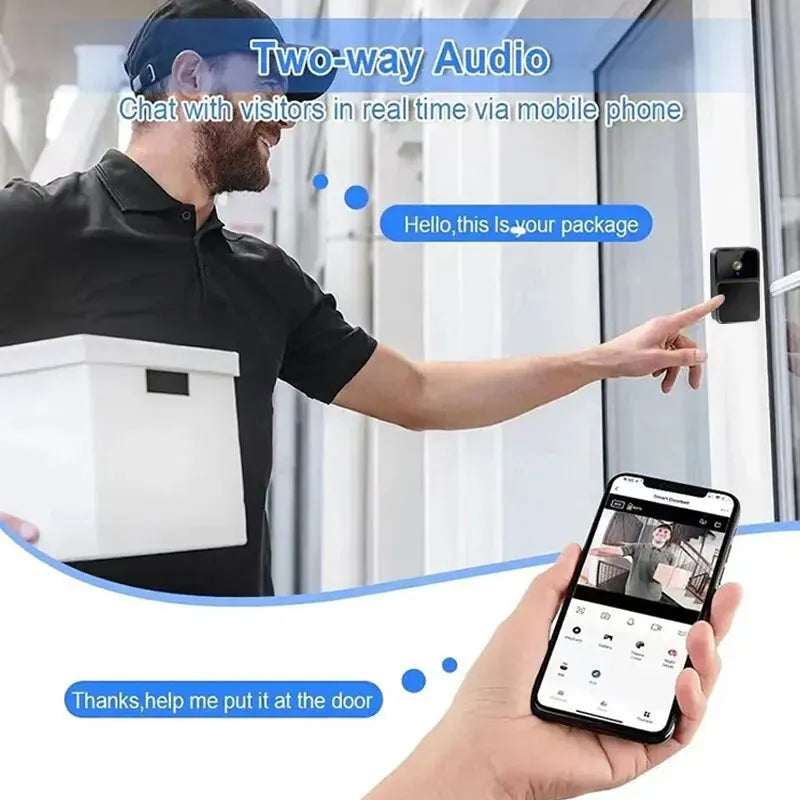 WiFi Video Doorbell Camera – HD Night Vision, Wireless Smart Home Security, Battery-Powered, Two-Way Intercom with Voice Changer