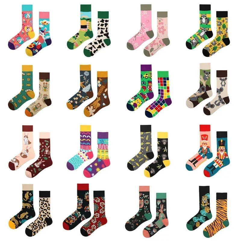 WY_New Asymmetrical Couples Mandarin Ducks Cotton Socks – Fashion Sports Colorful Medium & High Sleeve Unisex Crew Socks, Trendy Couple Gift Socks