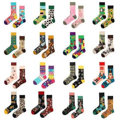WY_New Asymmetrical Couples Mandarin Ducks Cotton Socks – Fashion Sports Colorful Medium & High Sleeve Unisex Crew Socks, Trendy Couple Gift Socks