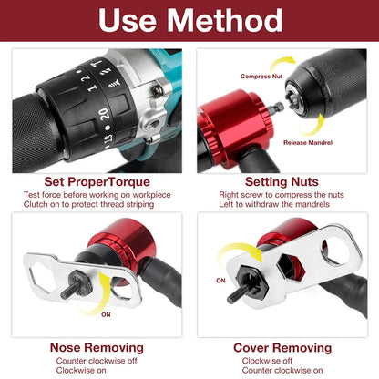 Electric Rivet Nut Gun – M3-M8 DIY Home Riveting Tool, Plug-in Converter for Electric Drill