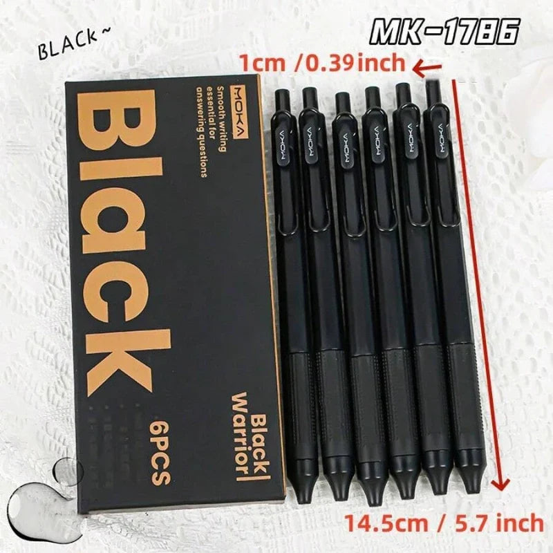 6pcs Retractable Gel Pen Set - 0.5mm Quick-Drying Black Ink Kawaii School & Office Stationery