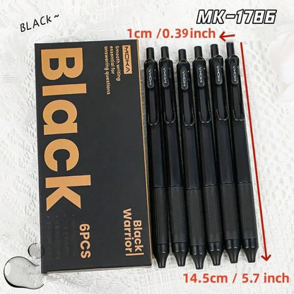 6pcs Retractable Gel Pen Set - 0.5mm Quick-Drying Black Ink Kawaii School & Office Stationery
