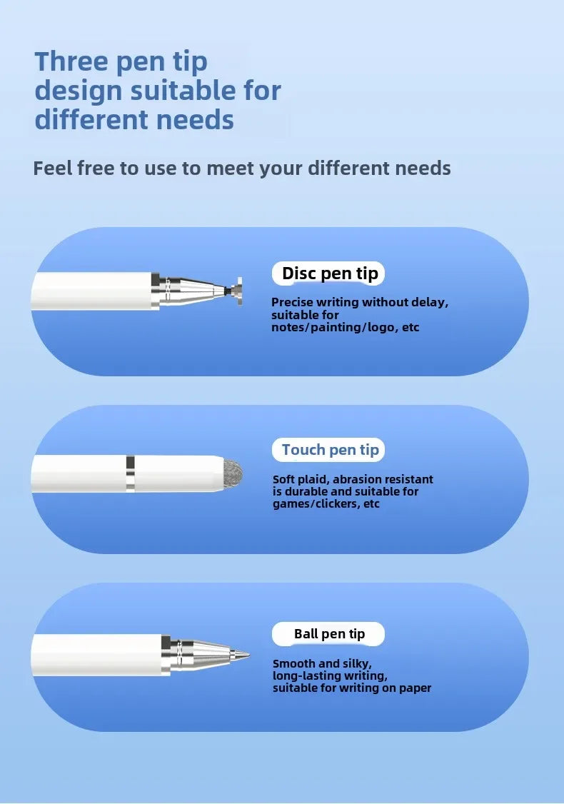 3-in-1 Magnetic Stylus Pen — Capacitive Touch Pen for iOS & Android Tablets and Smartphones, Compatible with iPad, Samsung, Xiaomi & Huawei, Drawing & Writing Tool