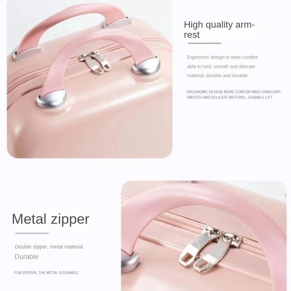 Portable 14-Inch Mini ABS Travel Suitcase – Waterproof Handheld Luggage & Makeup Storage Box with Zipper