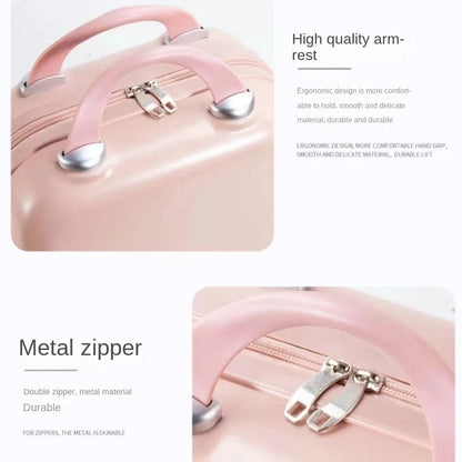 Portable 14-Inch Mini ABS Travel Suitcase – Waterproof Handheld Luggage & Makeup Storage Box with Zipper
