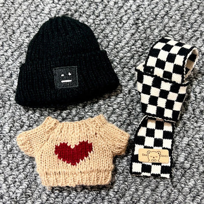 17cm Labubu V1/V2 Doll Outfit – Color Match Hoodie & Plaid Overalls Set | Fashion Doll Clothes & Accessories