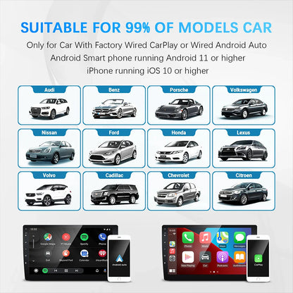 2-in-1 AI Box Mini Adapter – Wired to Wireless CarPlay & Android Auto, Plug and Play WiFi Smart Dongle, Compatible with 99% of Cars