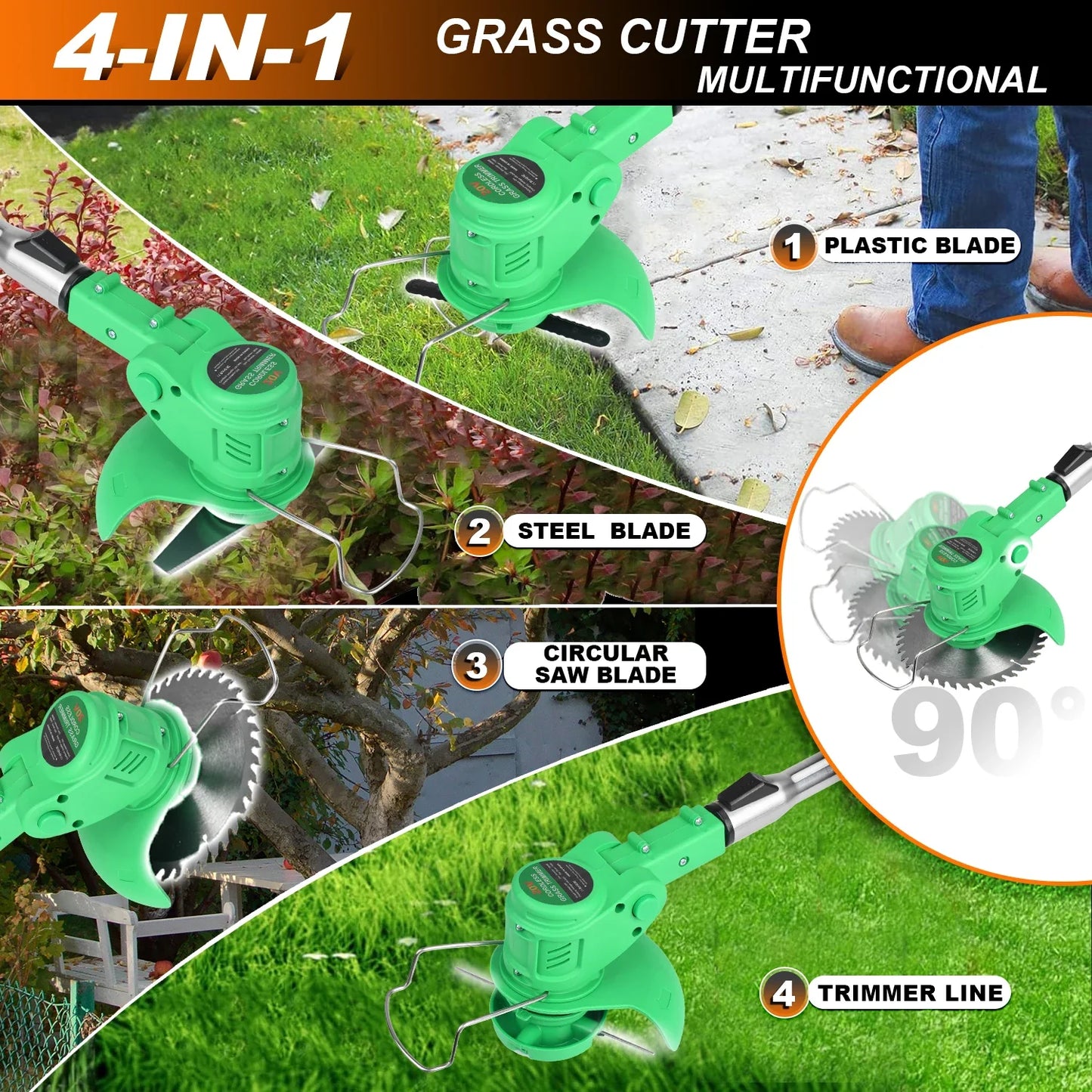 Tegatok 20V Cordless Weed Wacker — 4-in-1 Electric Weed Killer with 2×2.0AH Lithium-Ion Batteries