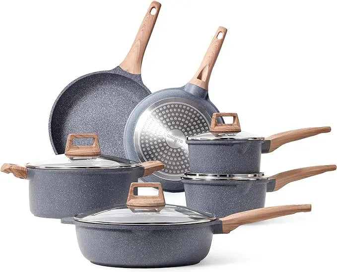 CAROTE 21 Piece White Granite Nonstick Cookware Set - Induction-Ready Pots, Pans, and Frying Pans