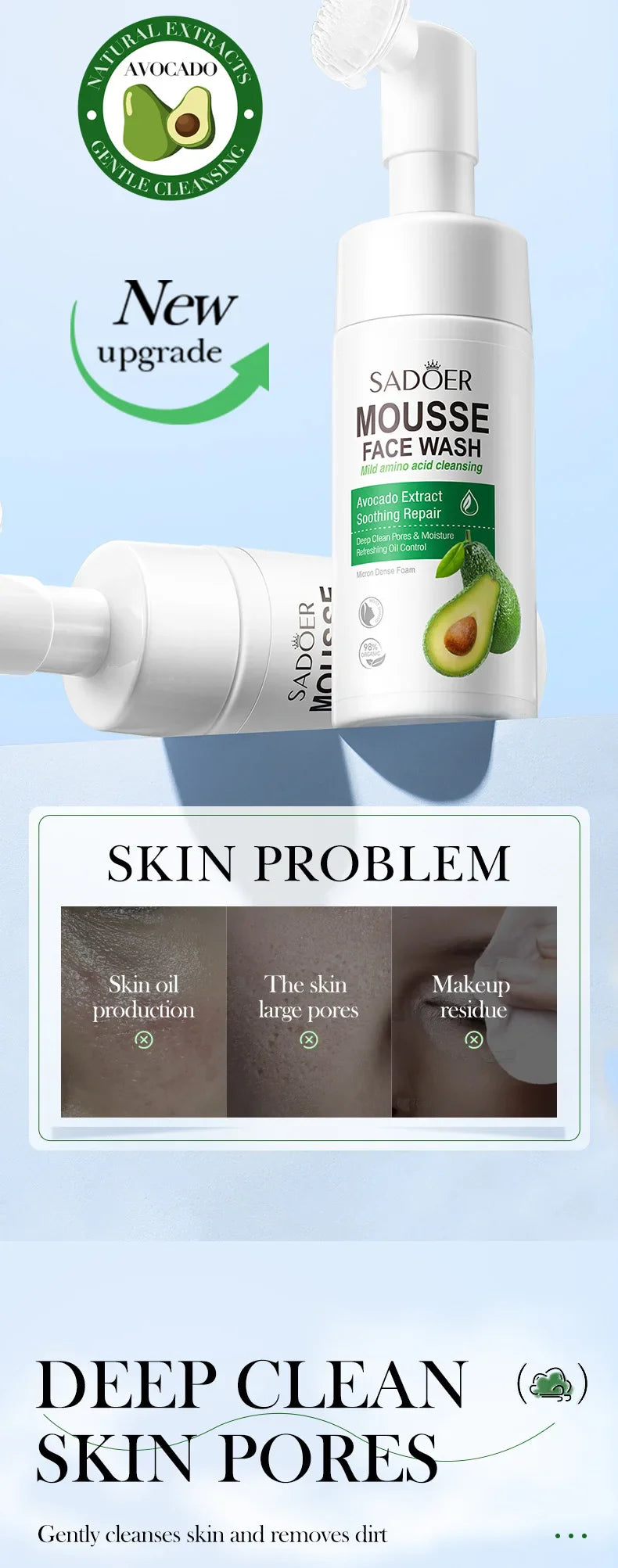 SAODER Fruits Facial Cleanser – Moisturizing & Hydrating Face Wash Foam with Massage for Skincare