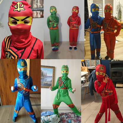 Kids Ninja Cosplay Superhero Jumpsuit – Anime Ninja Costume with Toy Fork, Fancy Party Dress for Carnival & Halloween