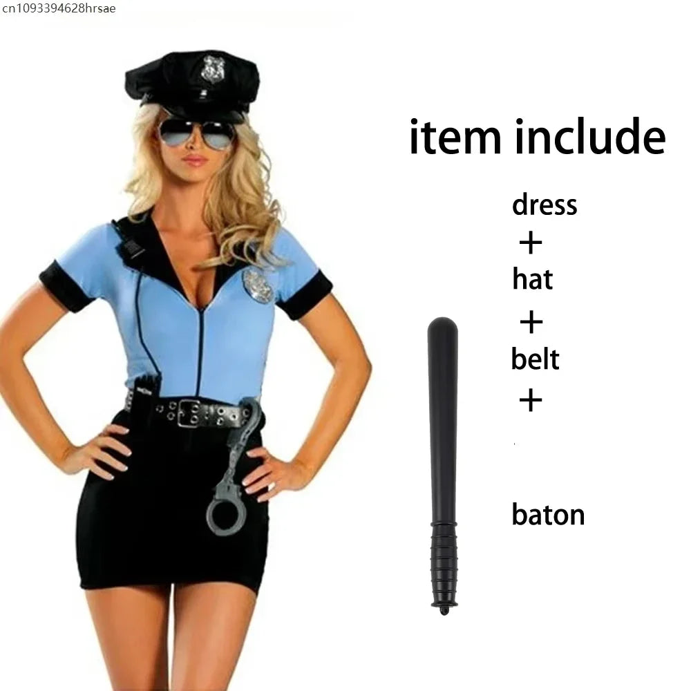 Women's Police Officer Costume - Halloween Carnival Uniform & Cop Lingerie Set