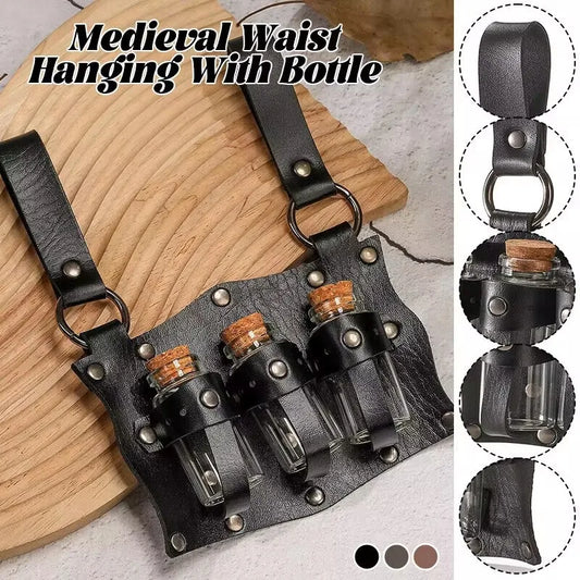 Medieval Alchemy Vial PU Belt – Hanging Potion Pouch for Magic Costume, Cosplay & Healer Kit Props