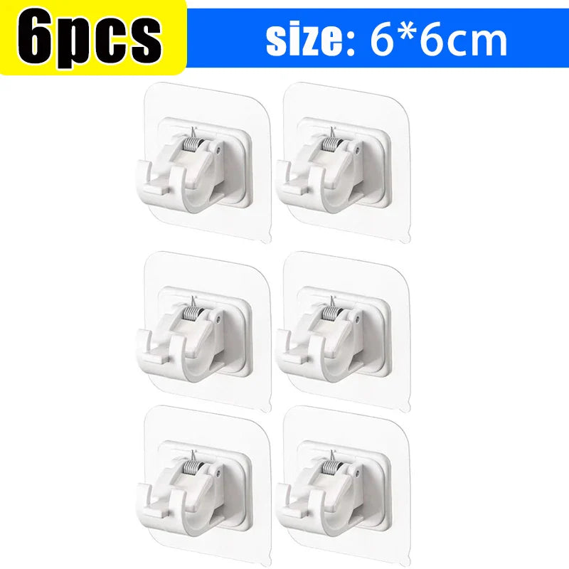 Self-Adhesive Adjustable Curtain Rod Hooks – Nail-Free Clamp Clips for Shower, Storage & Hanging Rails