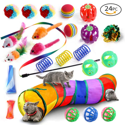 20-Piece Cat Toy Set - Interactive Kitten Toys with Feather Wand, Sisal Mouse, Bell & Balls