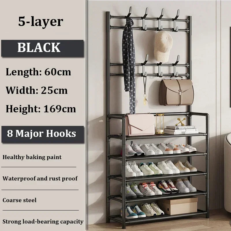 Multi-Layer Clothes Hanger & Shoe Rack – DIY Floor-Standing Hat and Shoes Organizer for Living Room Storage
