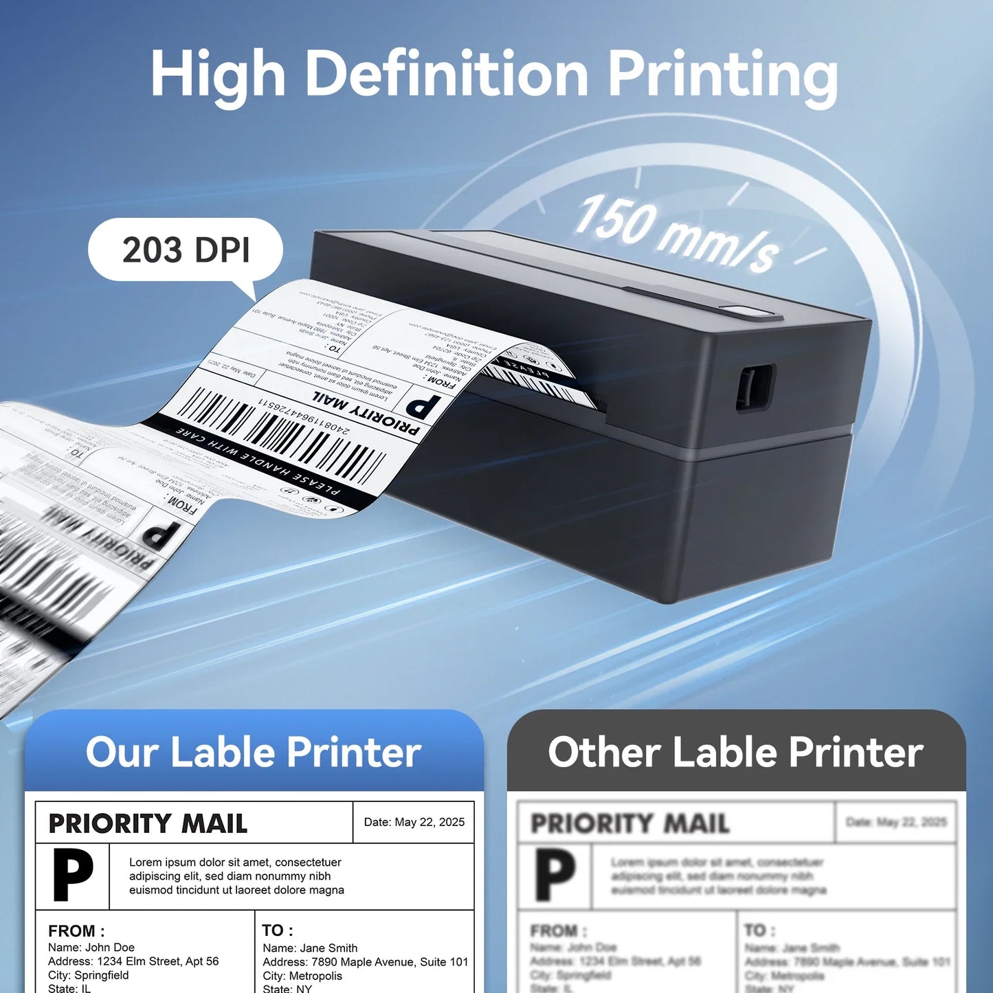 Portable 4x6 Thermal Label Printer - 203DPI Bluetooth USB No-Ink Shipping & Airway Bill Printer