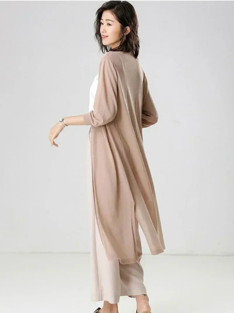 2024 Korean Women's Casual Long Sun Protection Cardigan – Soft, Comfortable, Loose Fit, Solid Color, Free Size Thin Sweater