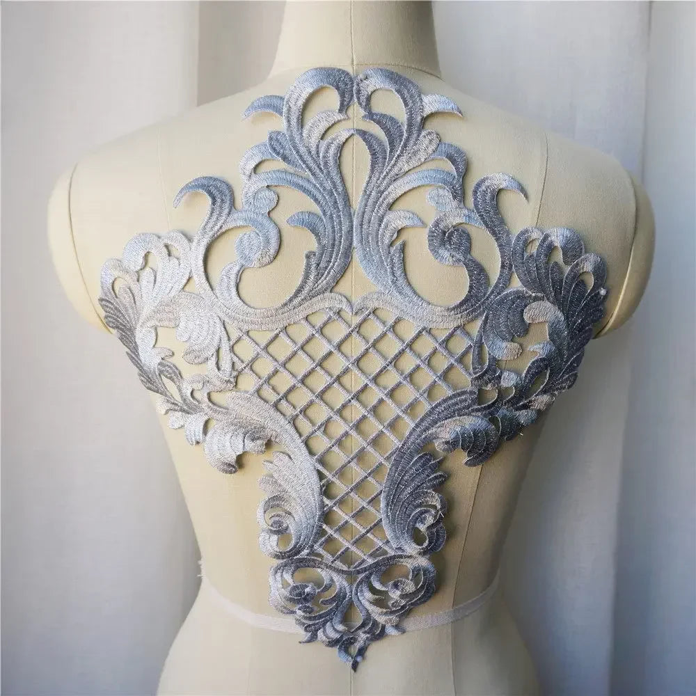 Silver Baroque Sequin Flower Applique – Embroidered Iron-On Patch for Wedding & DIY Crafts