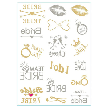 Waterproof Gold Foil Temporary Tattoo Stickers – Crown & Ring Bridal Party Body Art Decals