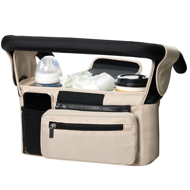 Baby Stroller Storage Bag — Large Capacity Travel Hanging Mummy Bag with Phone & Bottle Holder, Diaper Bag for Pram Accessories
