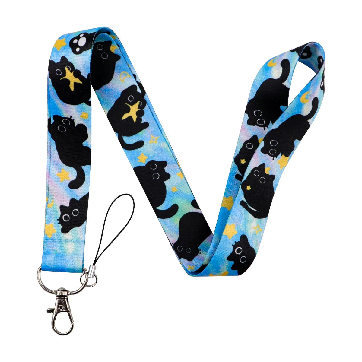 LX1293 Cartoon Black Cat Lanyard – Keychain, ID & Credit Card Holder, Phone Charm Neck Strap, Badge Accessories